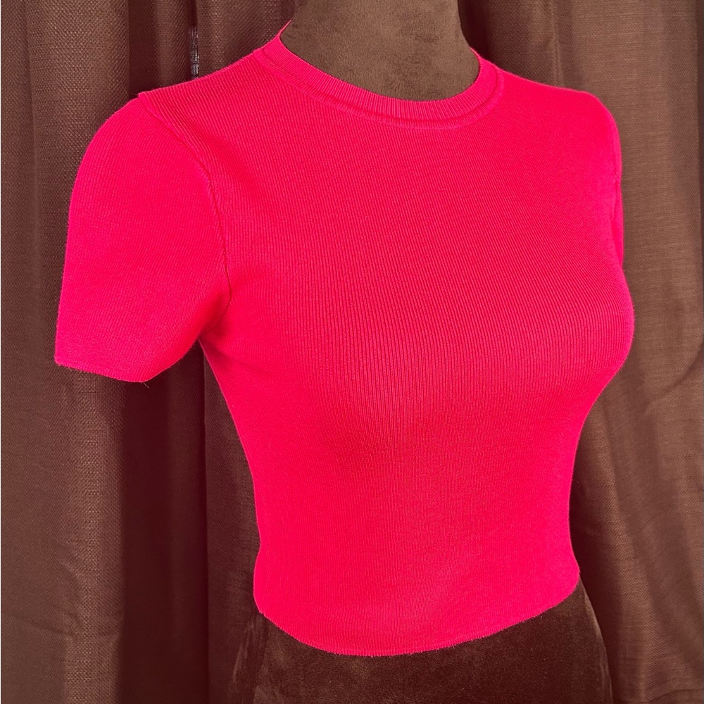 Zara Pink Cropped Short Sleeve Top e2 - Picture 2 of 8